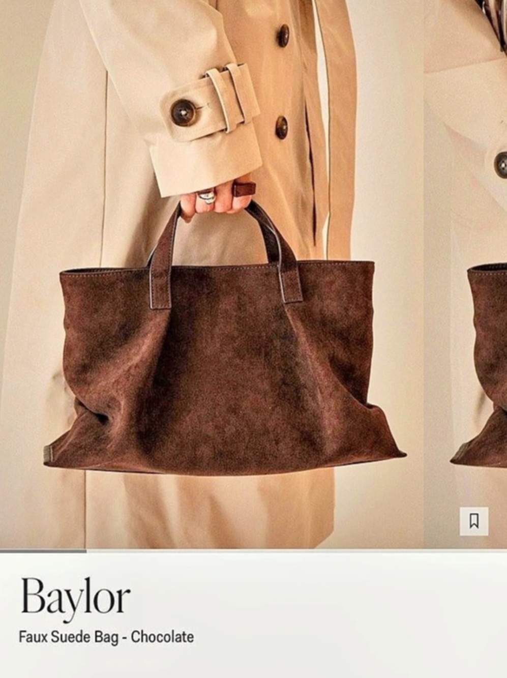 Faux Suede Tote Bag in Chocolate